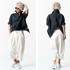 Locker Room White Drop Crotch Pleated Front With Side Pockets Cuffed Crop Size S